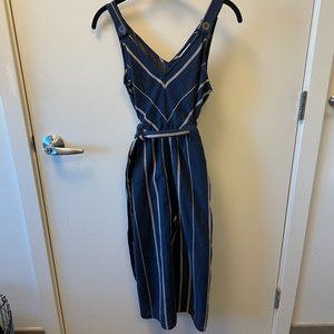 Universal Thread Cropped Linen Striped Jumpsuit - XS